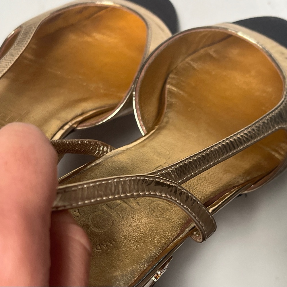 CHANEL Gold and Black Slingback Heels - Picture 9 of 9
